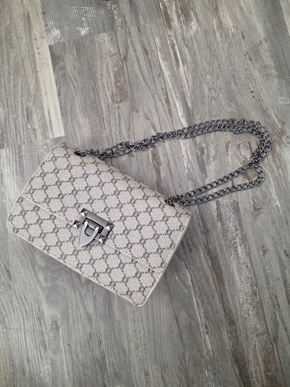 Beige Monogram Chain Shoulder Bag
